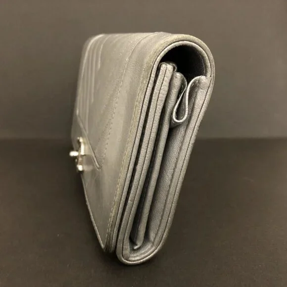 CHANEL Mademoiselle CC Logo Leather Long Bifold Wallet Silver/2BJ1823 - Picture 3 of 8